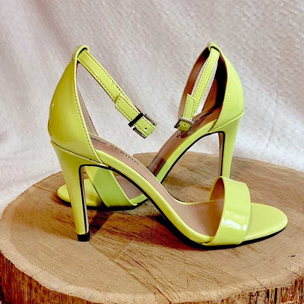 Call it Spring glossy lime green / yellow stiletto high heel sandals
